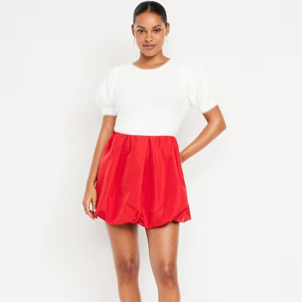 NWT Old Navy Red Taffeta Bubble Mini Skirt Size Medium